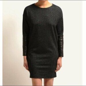 Maje H12 Rythme Lambskin Sleeve Metallic Subtle Shimmer Dress Small